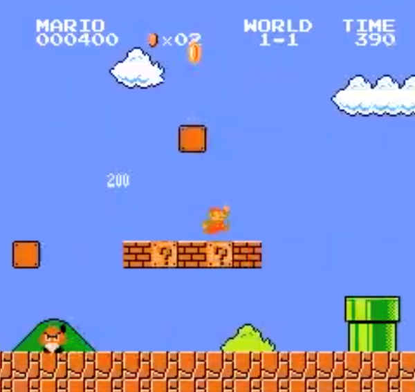Mario Using Blocks to Avoid Goombas and Later Using it Jump Off to Pass Double Pipe.